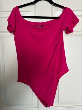 Torrid Hot Pink Off-Shoulder Short Sleeve Bodysuit